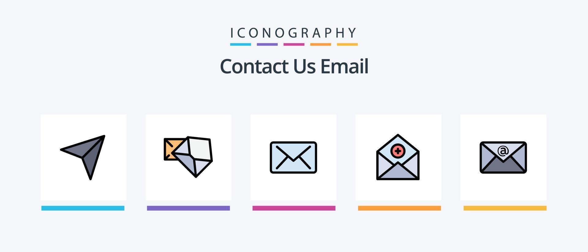 linha de e-mail cheia de 5 ícones incluindo pin. abrir. o negócio. mensagem. o email. design de ícones criativos vetor