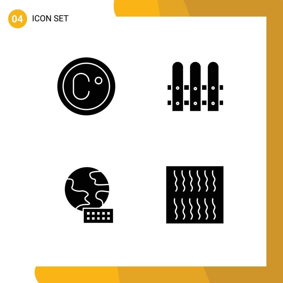 conjunto moderno de pictograma de 4 glifos sólidos do mundo de construção de alimentos climáticos reacender elementos de design de vetores editáveis