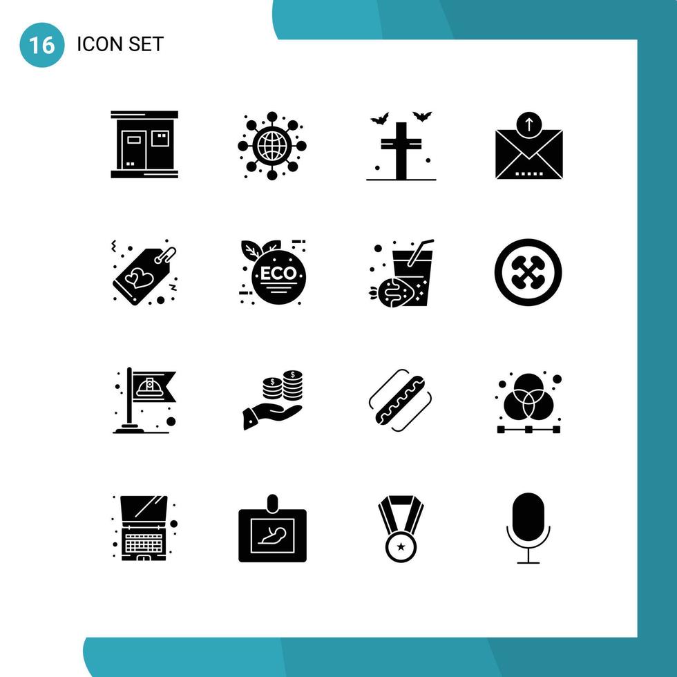 grupo de 16 sinais e símbolos de glifos sólidos para venda sepultura de coração enviado por e-mail editável elementos de design vetorial vetor