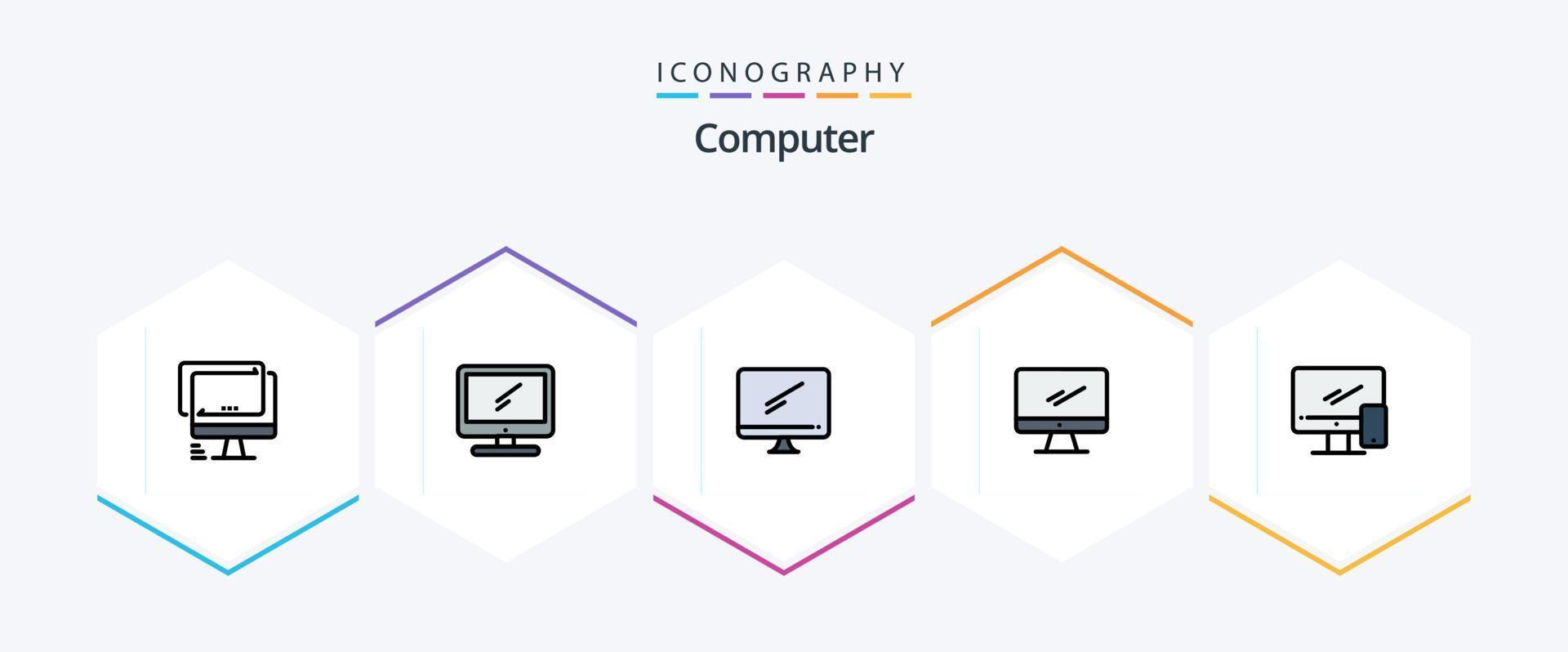 pacote de ícones de 25 linhas preenchidas de computador, incluindo . imac. vetor