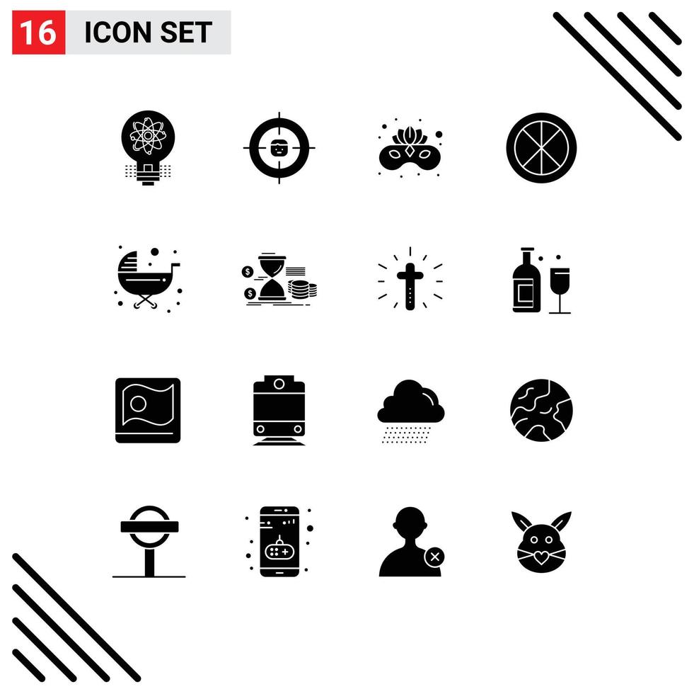 grupo de símbolos de ícone universal de 16 glifos sólidos modernos de máscara de decoração de pesquisa de porta interior elementos de design de vetores editáveis
