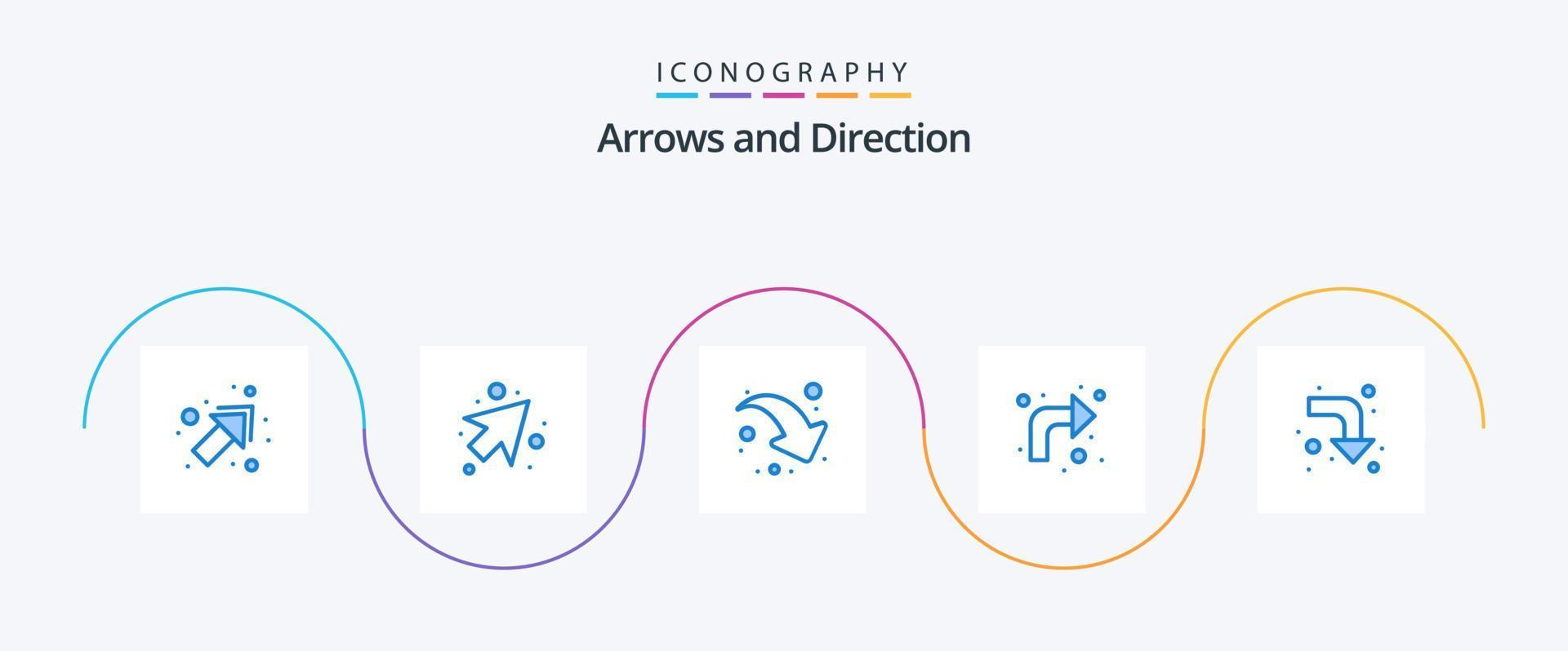 pacote de ícones de 5 setas azuis, incluindo . pra cima. direita vetor