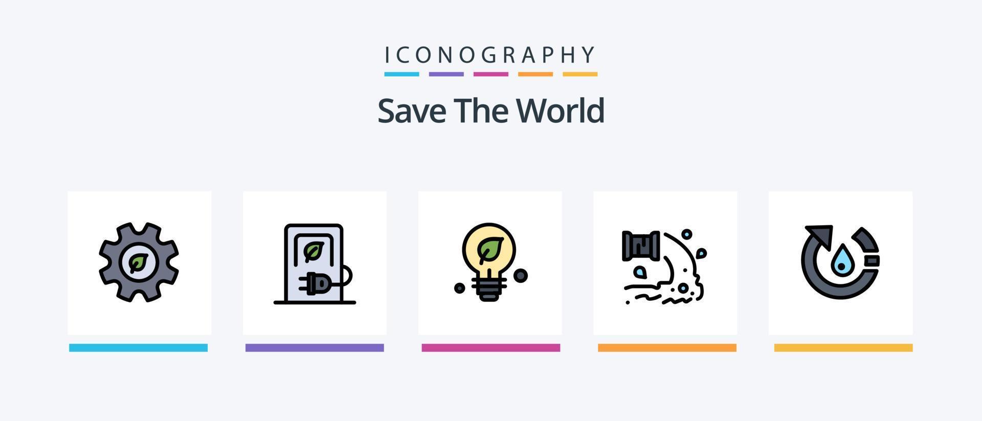 salve o pacote de 5 ícones cheio de linha mundial, incluindo fumaça. gás. terra. carro. mundo. design de ícones criativos vetor