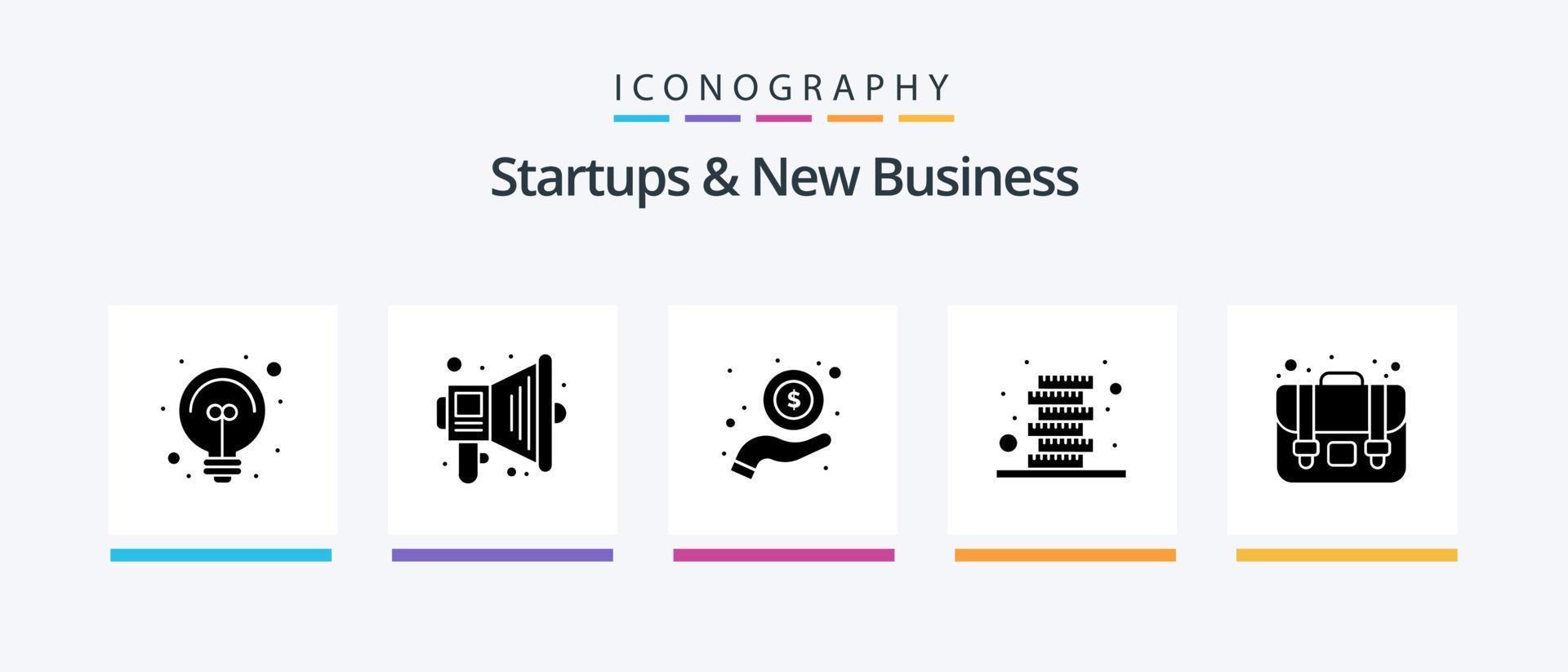 startups e novo pacote de ícones de glifo 5 de negócios, incluindo . mala. Forma de pagamento. caso. dinheiro. design de ícones criativos vetor