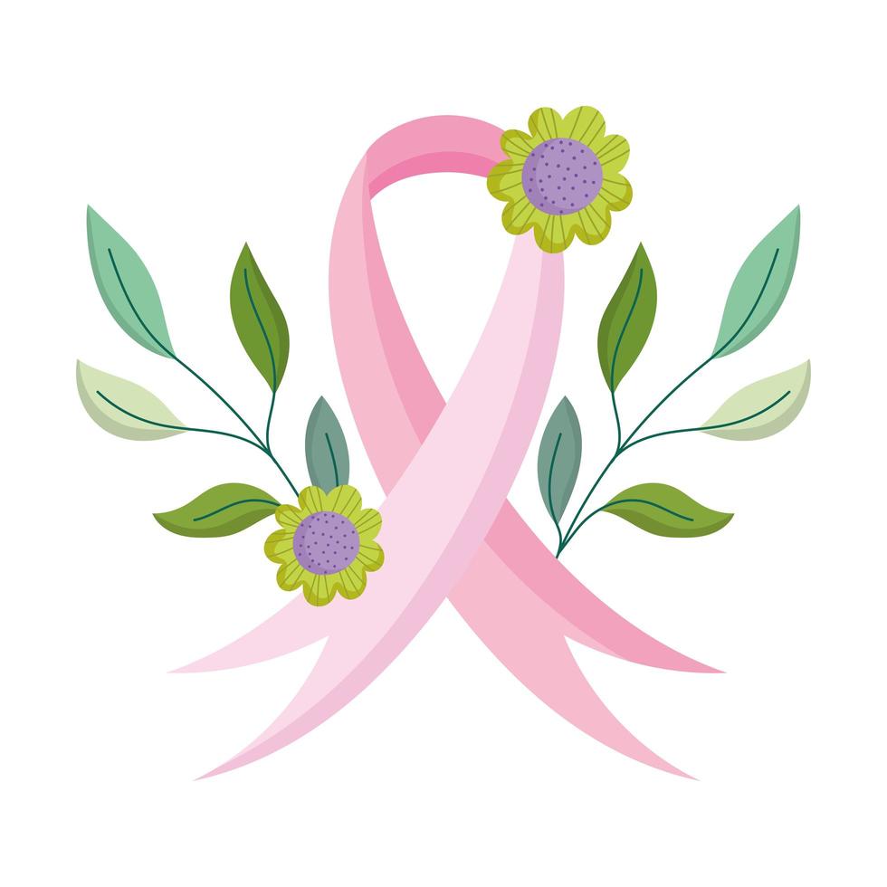 vetor de flores de fita rosa mês de conscientização do câncer de mama
