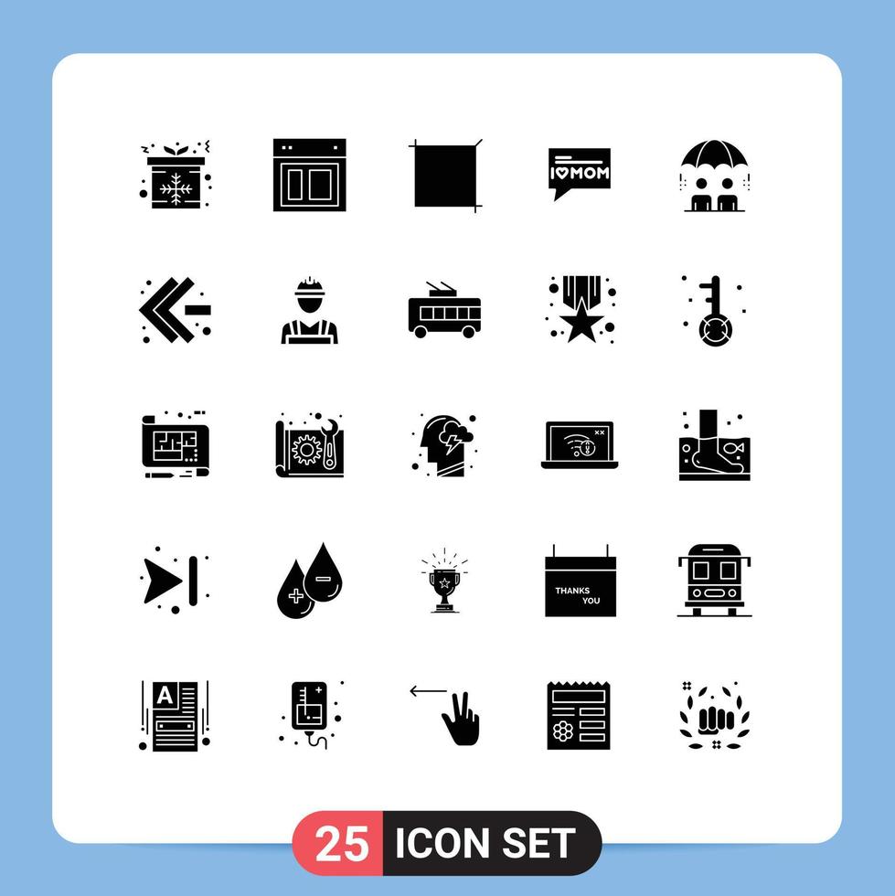 25 sinais de glifos sólidos universais símbolos de elementos de design de vetores editáveis de mensagem de mãe de site de negócios moderno
