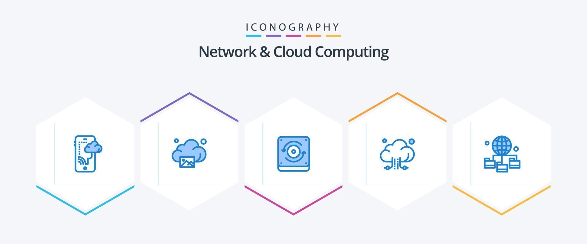 pacote de ícones azuis de rede e computação em nuvem 25, incluindo tecnologia. globo. Informática. tecnologia. conexão vetor
