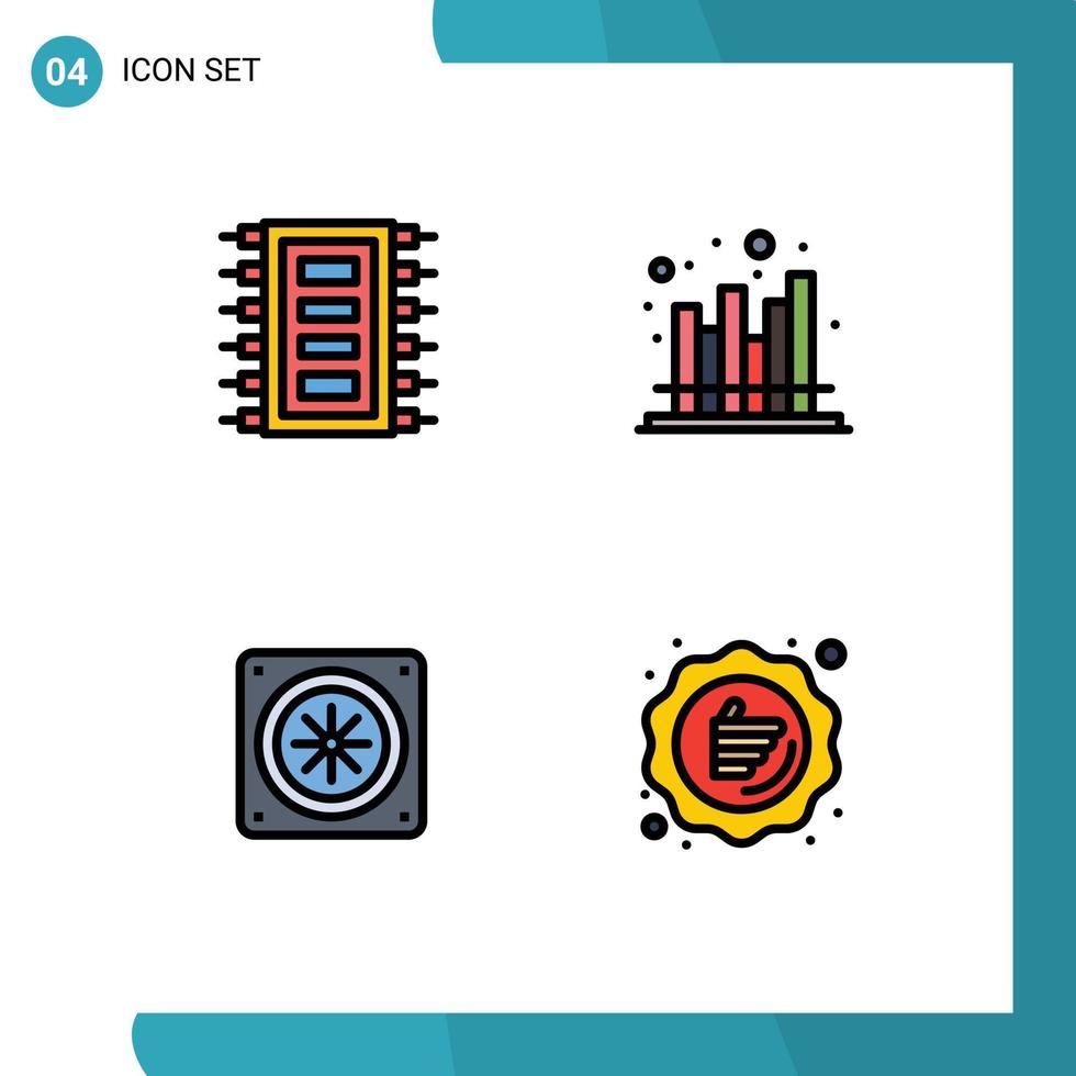 grupo de 4 cores planas de linhas preenchidas modernas definidas para elementos de design de vetores editáveis de resfriamento de economia de computador moderno de tecnologia