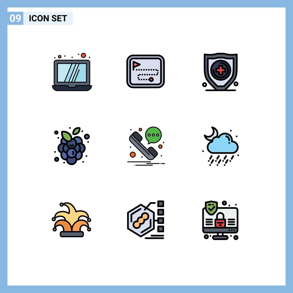 pacote de interface do usuário de 9 cores planas básicas de linhas preenchidas de mensagem de proteção de telefone em nuvem videira elementos de design de vetores editáveis