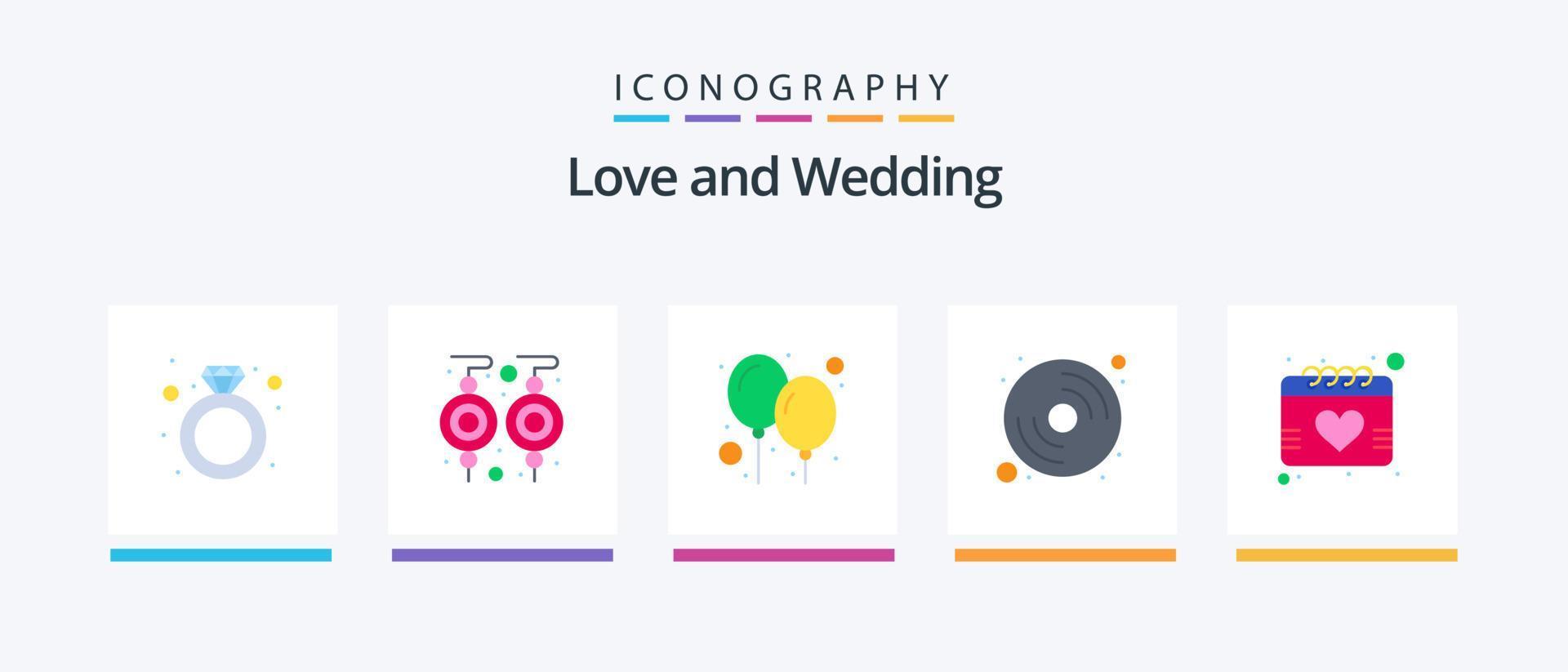 pacote de ícones de 5 planos de casamento, incluindo data. Ame. balão. calendário. entretenimento. design de ícones criativos vetor