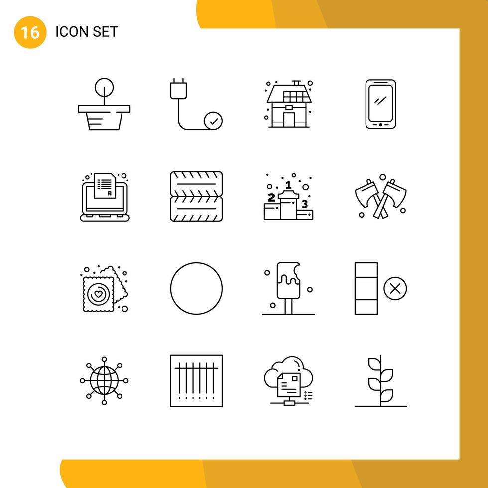 16 pacote de esboço de interface de usuário de sinais e símbolos modernos de elementos de design de vetor solar editável de telefone inteligente móvel iphone