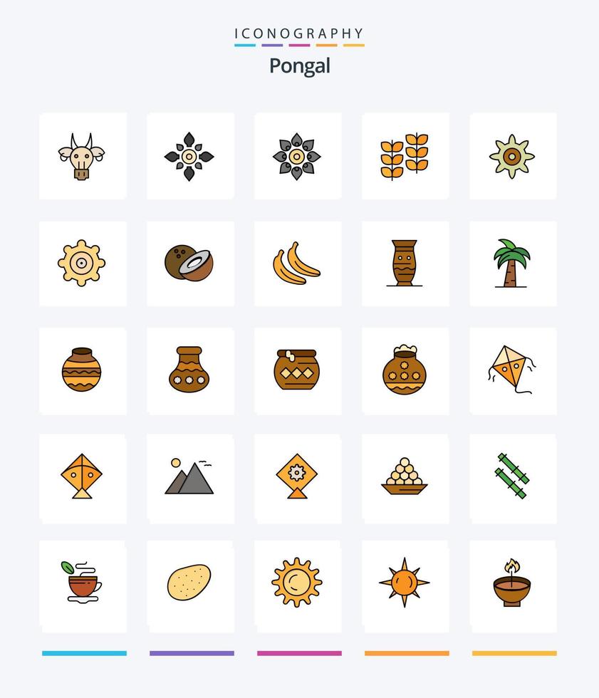 pacote de ícones cheios de linha pongal criativa 25, como coco. configuração. diwali. crescimento. folha vetor