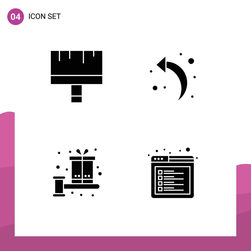 pacote de 4 glifos sólidos criativos de ferramentas de presente de arte bônus de seta para a esquerda elementos de design de vetores editáveis