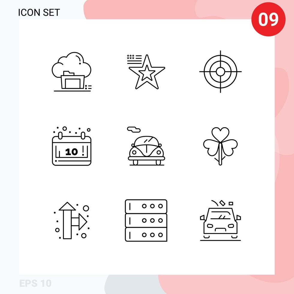 9 contornos de vetores temáticos e símbolos editáveis de elementos de design de vetores editáveis de destino de calendário de outubro eua automotivo