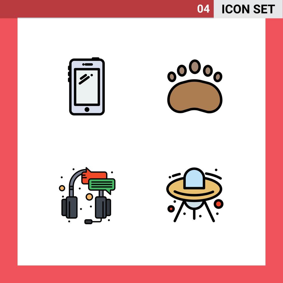 pacote de linha de vetor editável de 4 cores planas de linha preenchida simples de zoologia de telefone huawei educação ajuda elementos de design de vetor editável