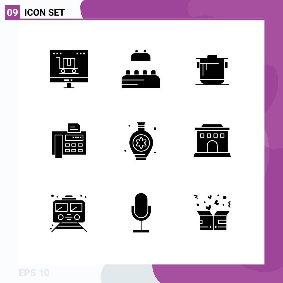 pacote de interface do usuário de 9 glifos sólidos básicos de passatempos máquina de fax fogão máquina de escrever fax elementos de design vetoriais editáveis vetor