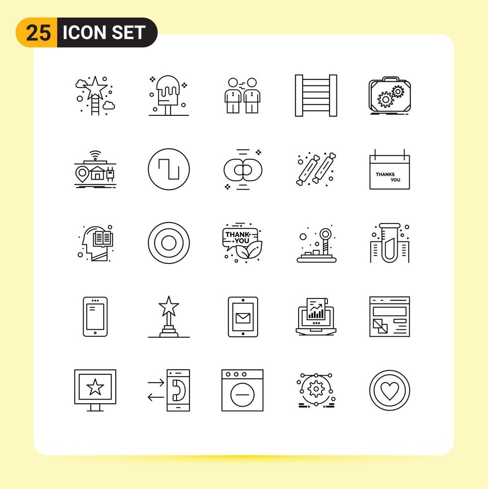conjunto de pictogramas de 25 linhas simples de parceiros de parceria de escada de caso lidam com elementos de design de vetores editáveis