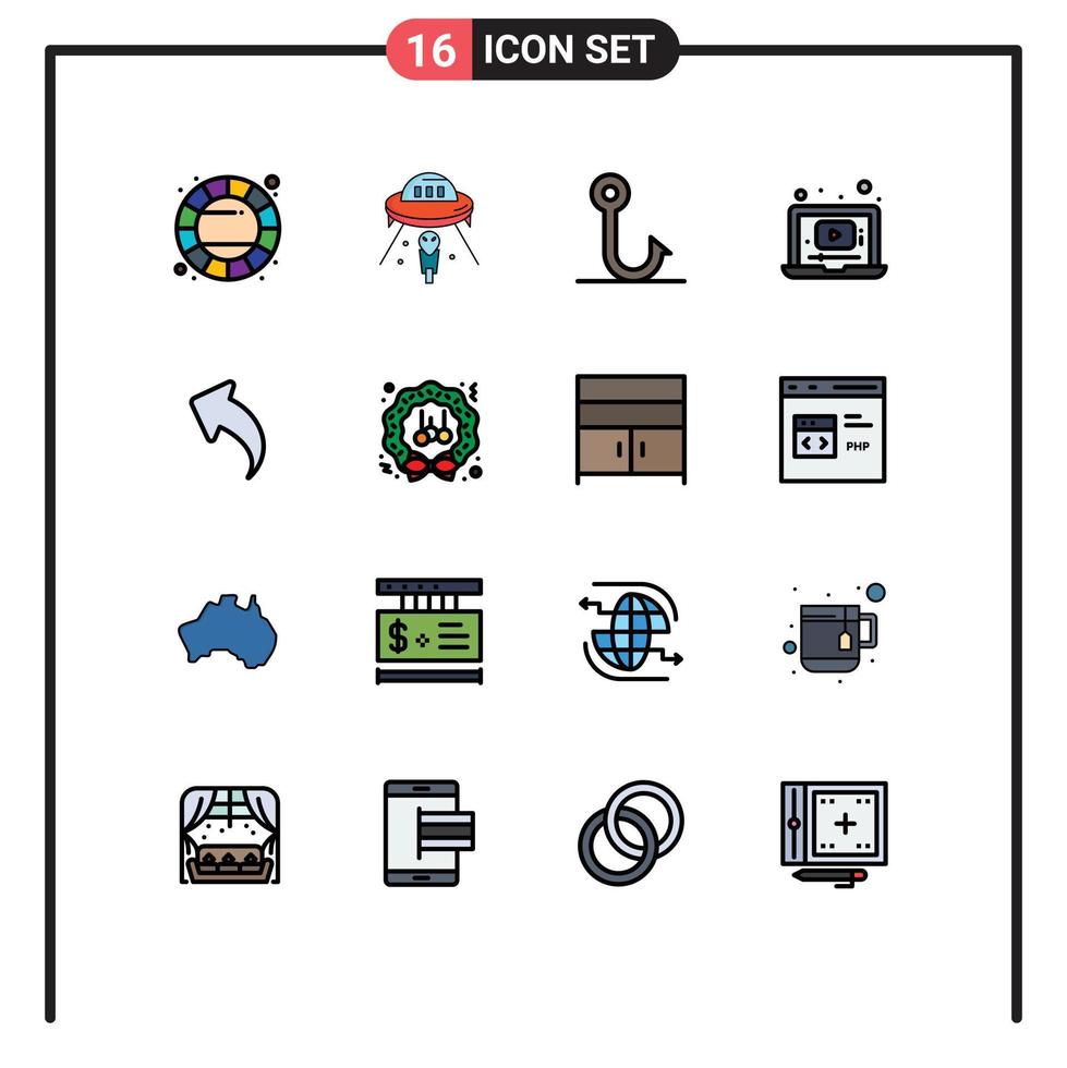 16 ícones criativos, sinais e símbolos modernos de música, jogador de marte, laptop, elementos de design de vetores criativos editáveis