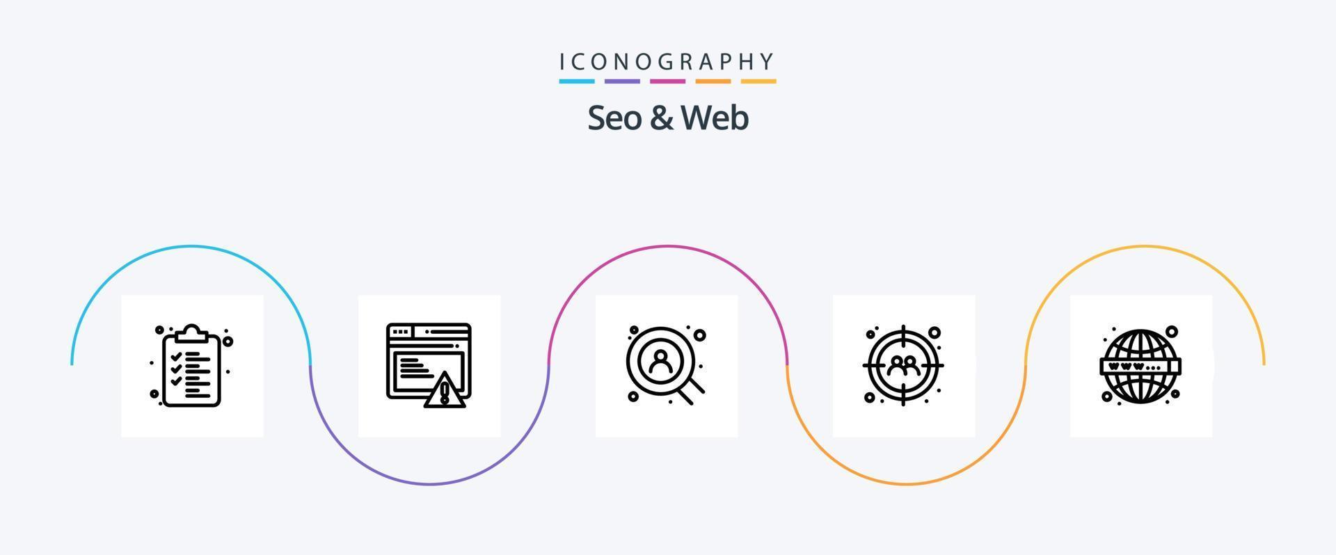 pacote de ícones seo e web line 5, incluindo www. rede. procurar. seo. alvo vetor