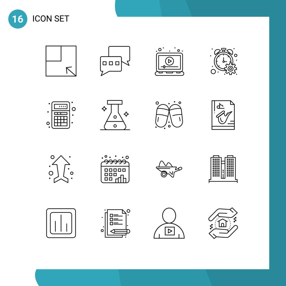 grupo de símbolos de ícones universais de 16 contornos modernos de aplicativos adicionam elementos de design de vetores editáveis de progresso do cronômetro de marketing