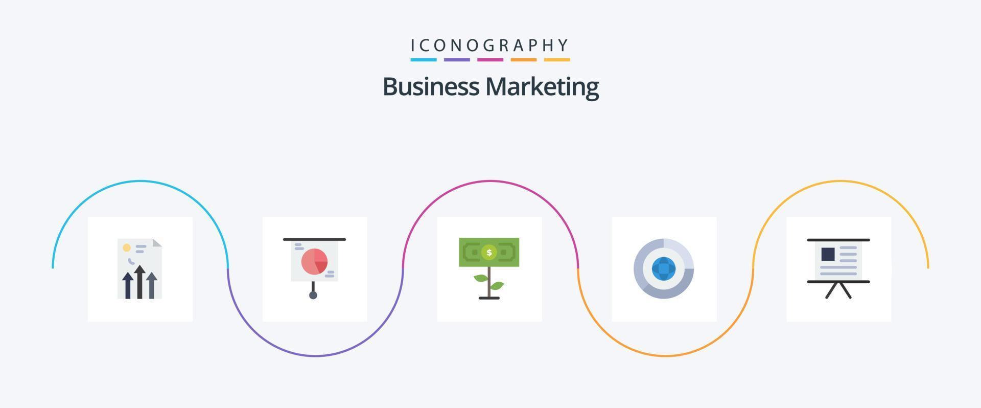 pacote de ícones plana 5 de marketing de negócios, incluindo finanças. o negócio. torta. plantar vetor