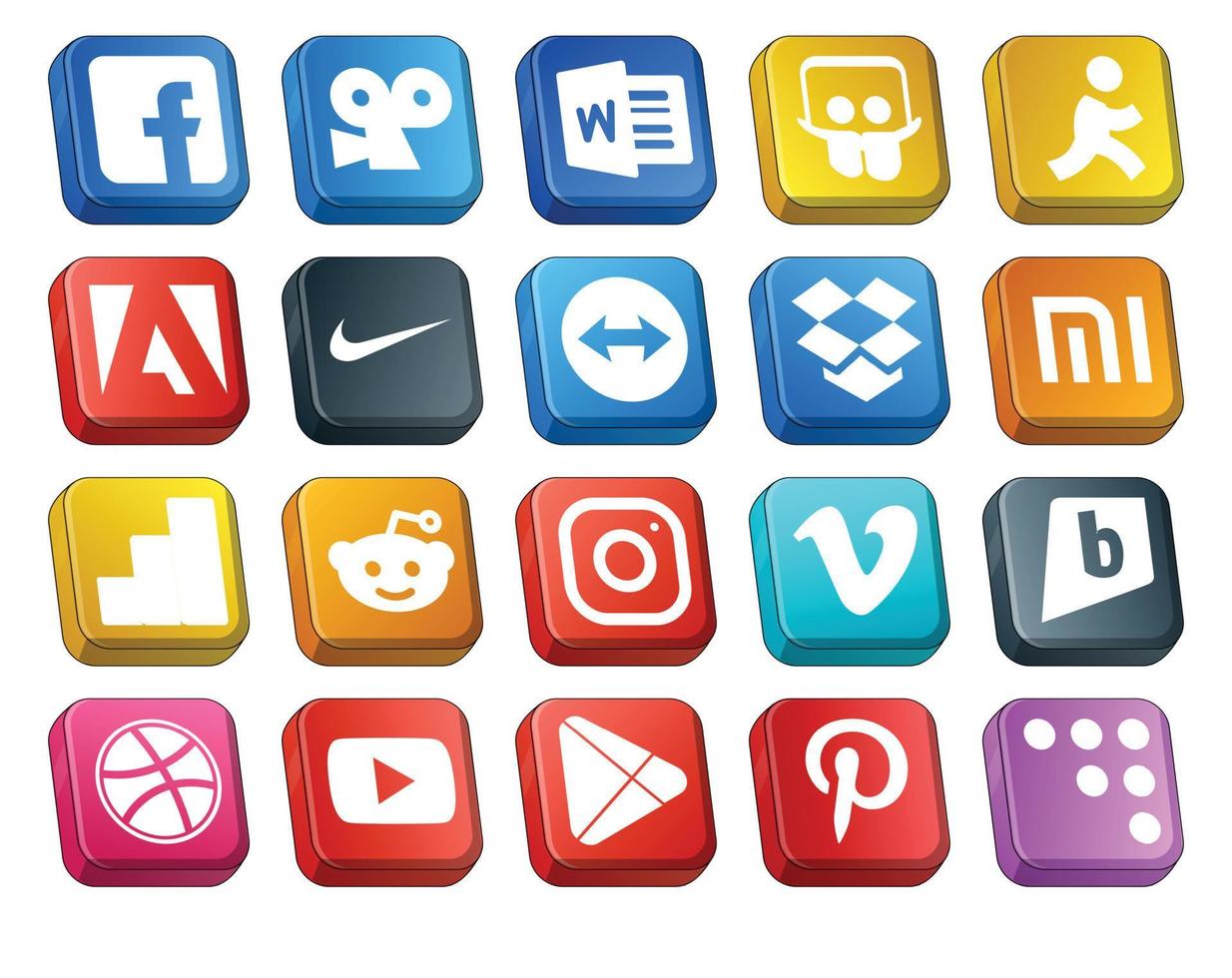 20 pacotes de ícones de mídia social, incluindo youtube brightkite dropbox video instagram vetor