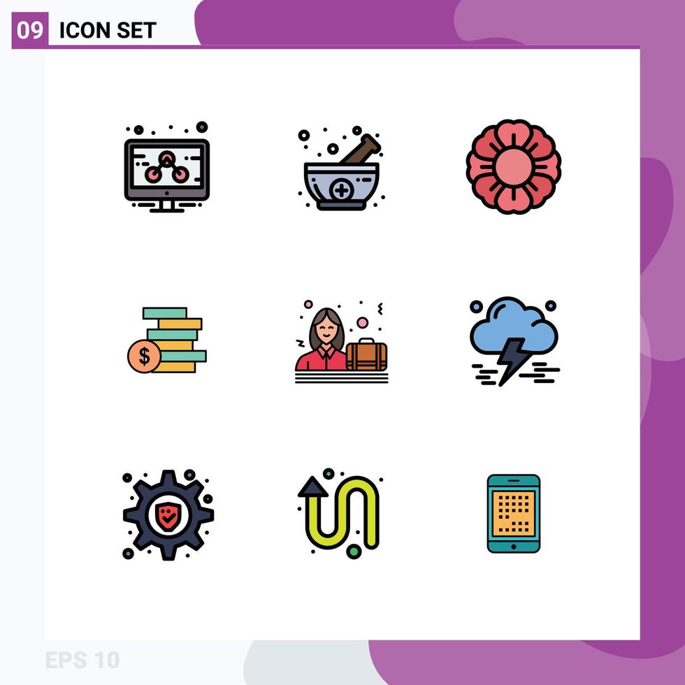 9 interface do usuário pacote de cores planas de linha cheia de sinais e símbolos modernos de elementos de design de vetores editáveis de negócios femininos femininos ghold