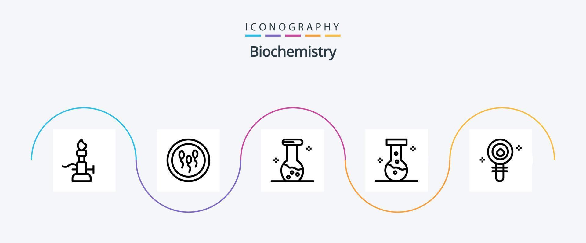 pacote de ícones de linha 5 de bioquímica, incluindo bioquímica. laboratório. laboratório. químico. biologia vetor