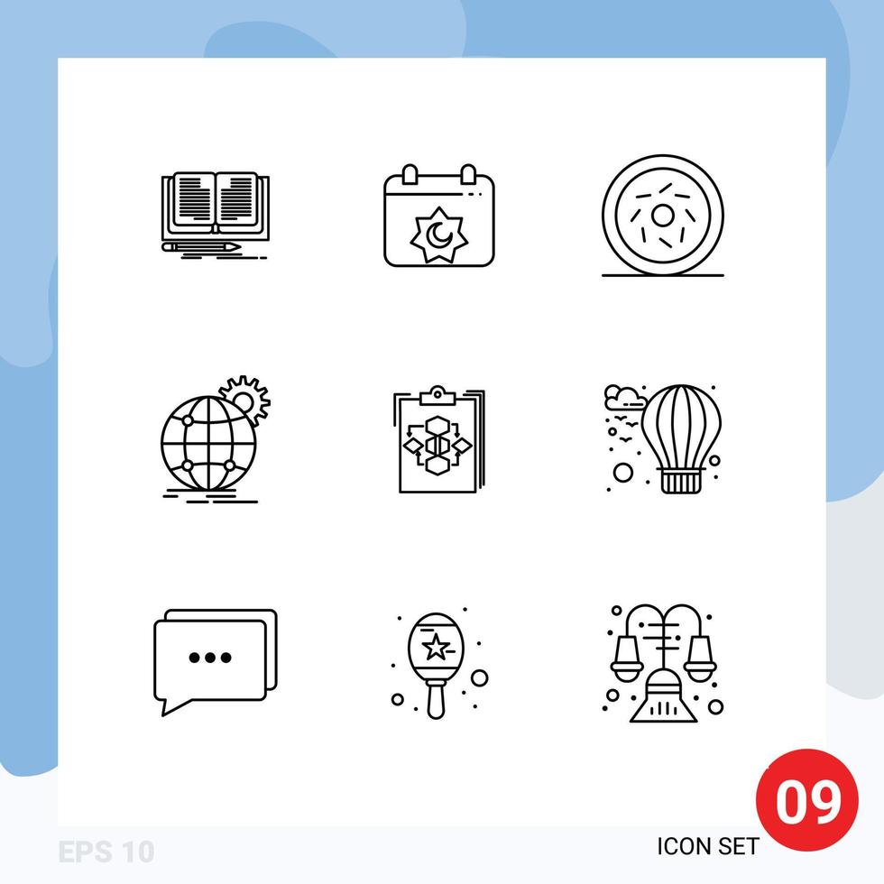 pacote de ícones vetoriais de estoque de 9 sinais e símbolos de linha para rosquinhas de negócios em todo o mundo elementos de design de vetores editáveis