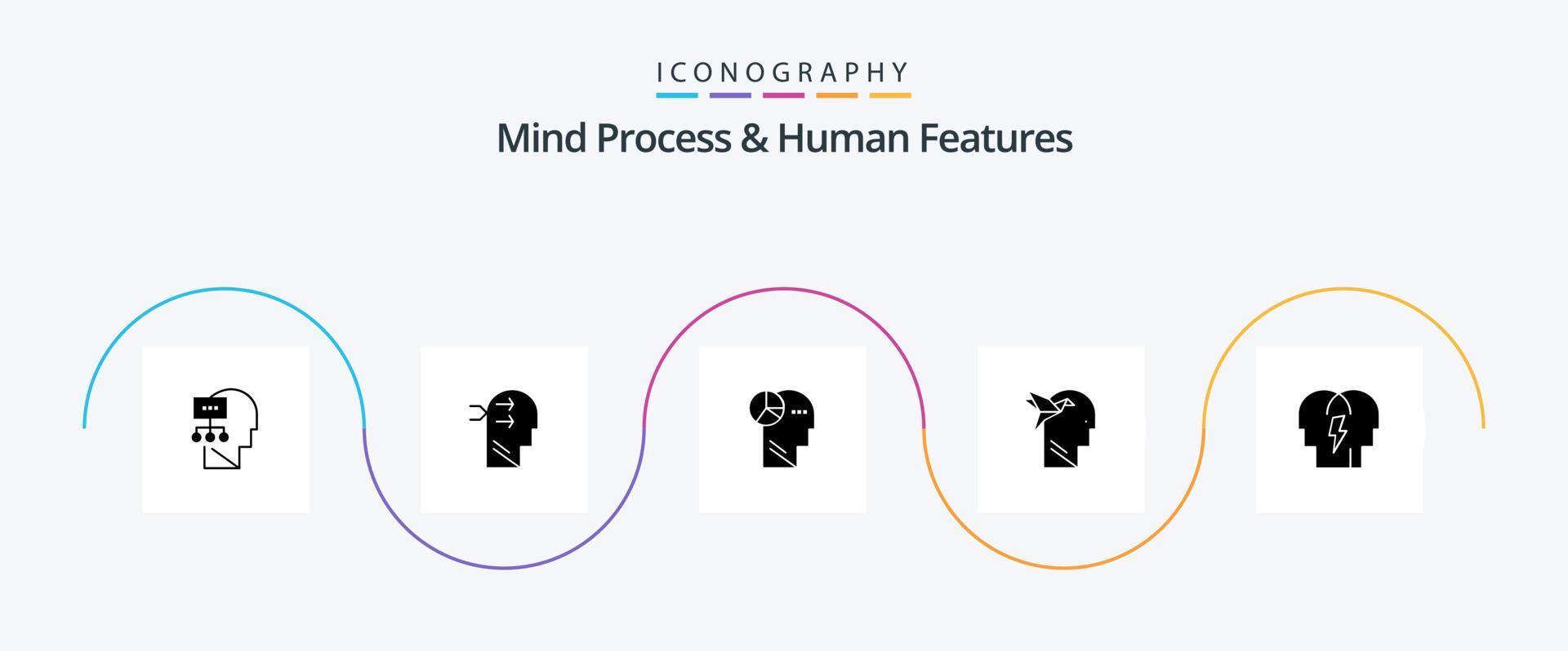 processo mental e pacote de ícones de glyph 5 de recursos humanos, incluindo in. brian. gráfico. cabeça. forma de imaginação vetor