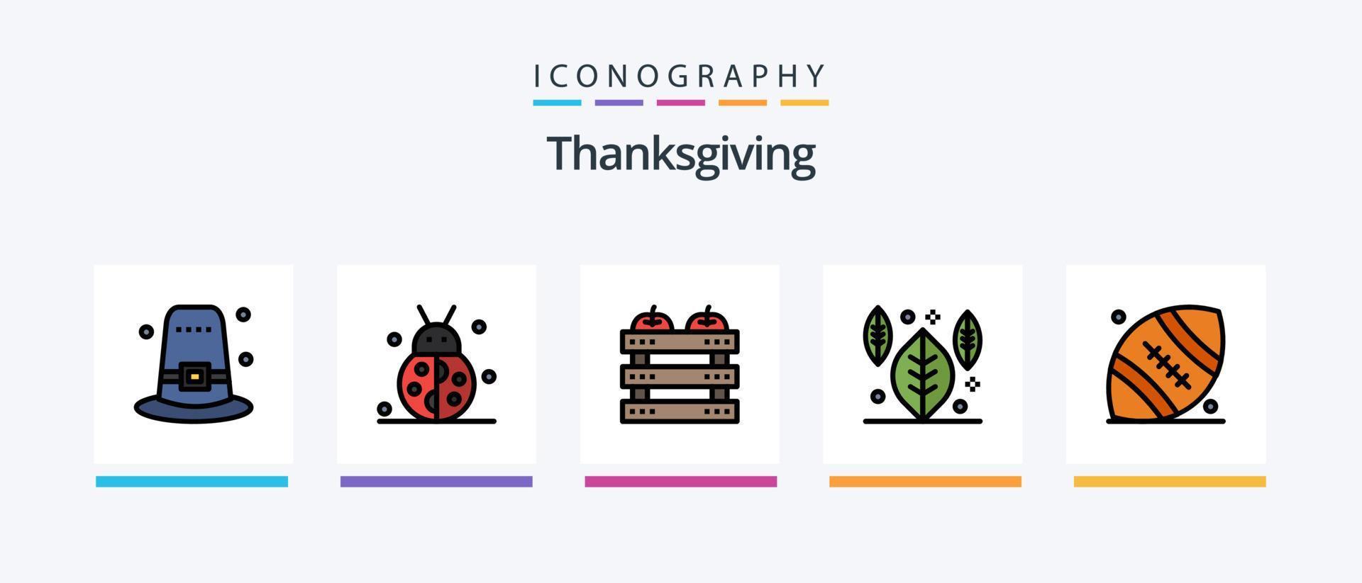 a linha de ação de graças encheu o pacote de 5 ícones, incluindo a colheita. colheita. Ação de graças. cornucópia. Ação de graças. design de ícones criativos vetor