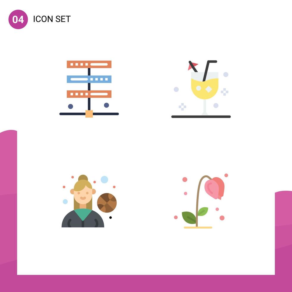 4 conceito de ícone plano para sites móveis e aplicativos dados jogador de basquete servidor coquetel jogo ao ar livre editável elementos de design vetorial vetor