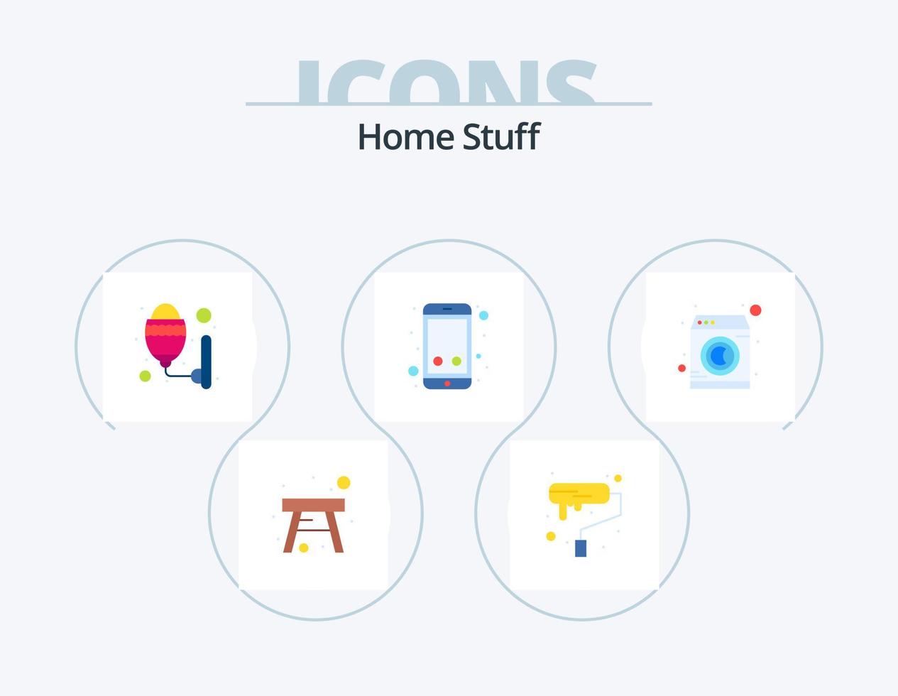 pacote de ícones plana de coisas domésticas 5 design de ícones. máquina. contato. luminária. Smartphone. Móvel vetor