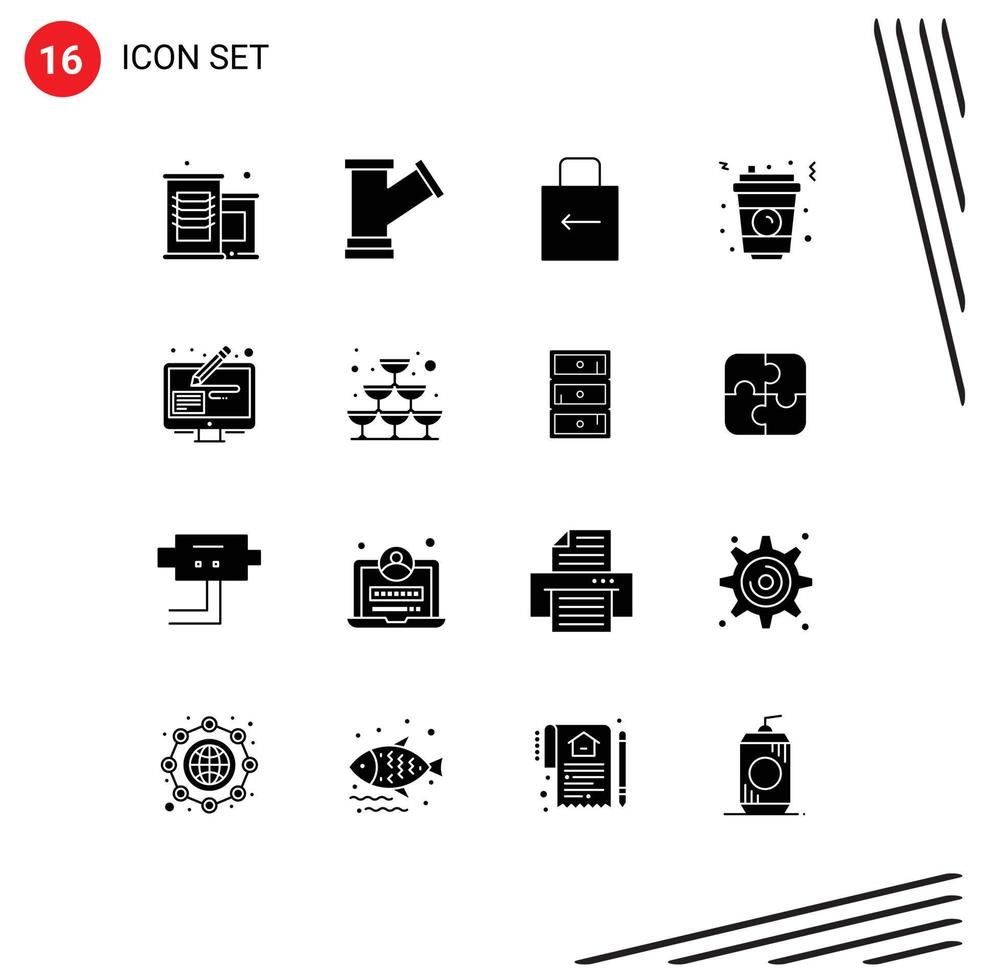 16 ícones criativos, sinais e símbolos modernos de ferramentas de design gráfico, elementos-chave de design de vetores editáveis de vidro de alimentos