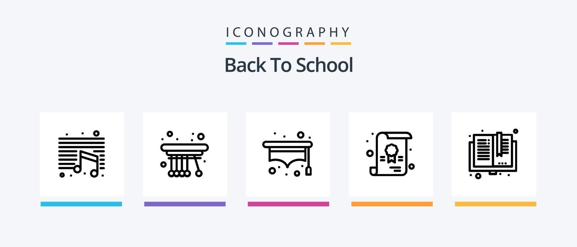 de volta ao pacote de ícones da linha 5 da escola, incluindo educação. prancheta. campeão. papel. alarme. design de ícones criativos vetor