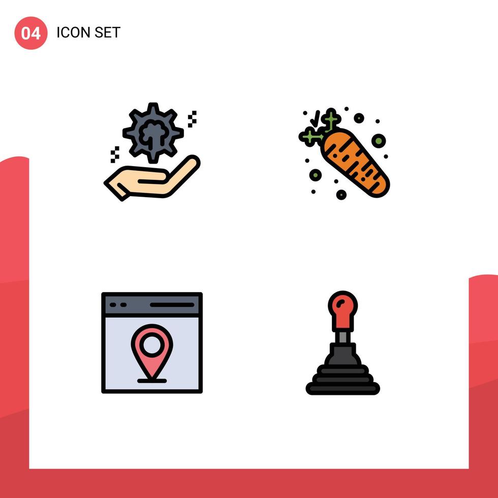 pacote de 4 sinais e símbolos modernos de cores planas de linha preenchida para mídia impressa na web, como configuração de comunicação, mapa de dieta cerebral, elementos de design vetorial editáveis vetor