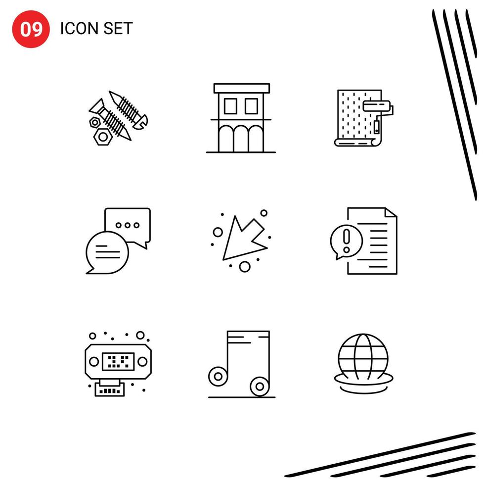 conjunto de 9 pacotes de esboços comerciais para design de papel de parede de propriedade de bate-papo por correio elementos de design de vetores editáveis