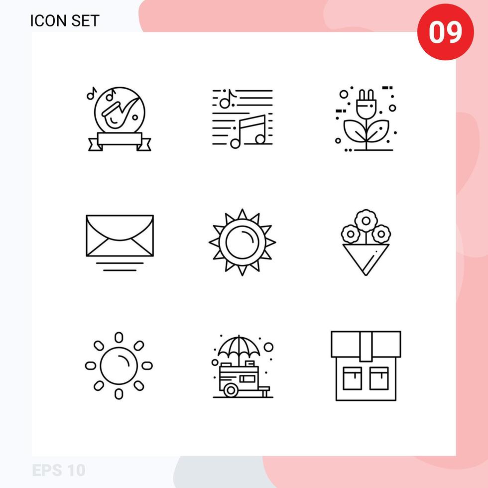 9 contornos de vetores temáticos e símbolos editáveis de elementos de design de vetores eco editáveis de música de mensagem de correio
