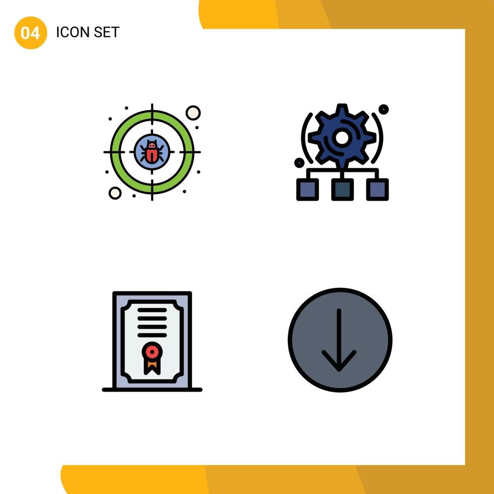 conjunto de cores planas de linha preenchida de interface móvel de 4 pictogramas de elementos de design de vetor editáveis de seta de roda dentada de grau de crime