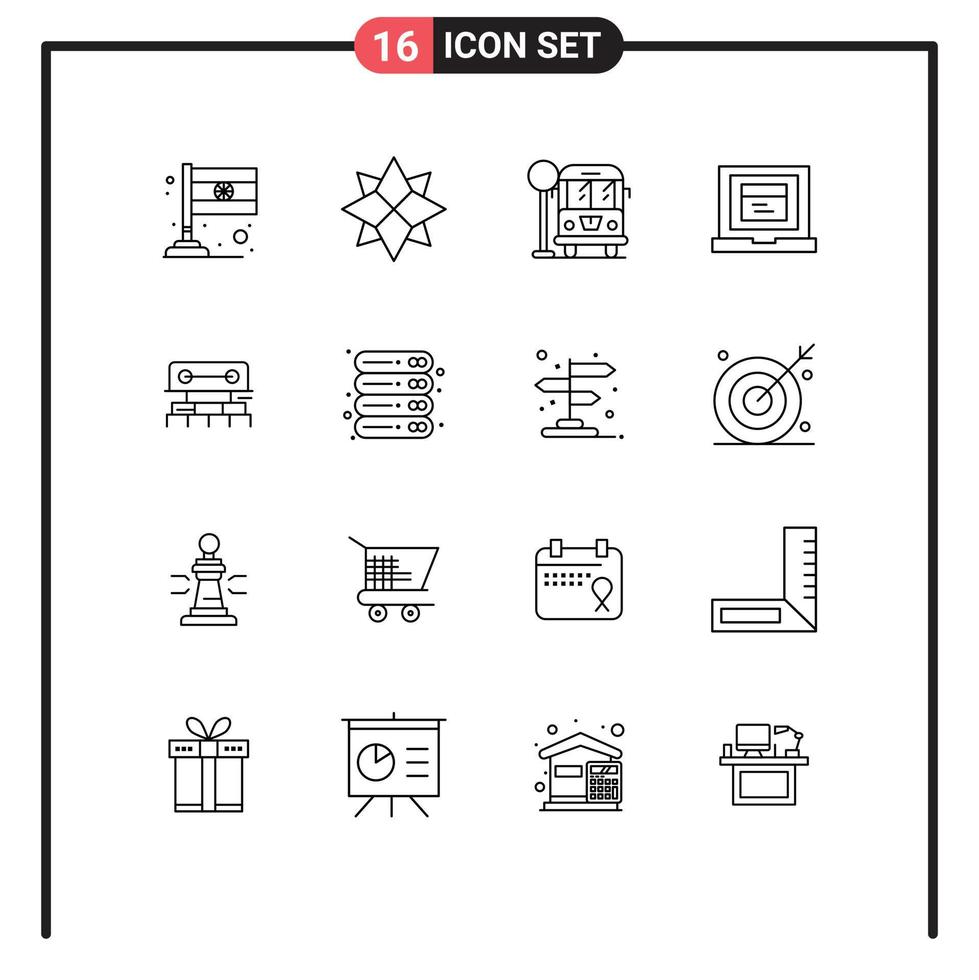 conjunto moderno de 16 contornos e símbolos, como elementos de design de vetores editáveis de site de construção de ferramentas de água