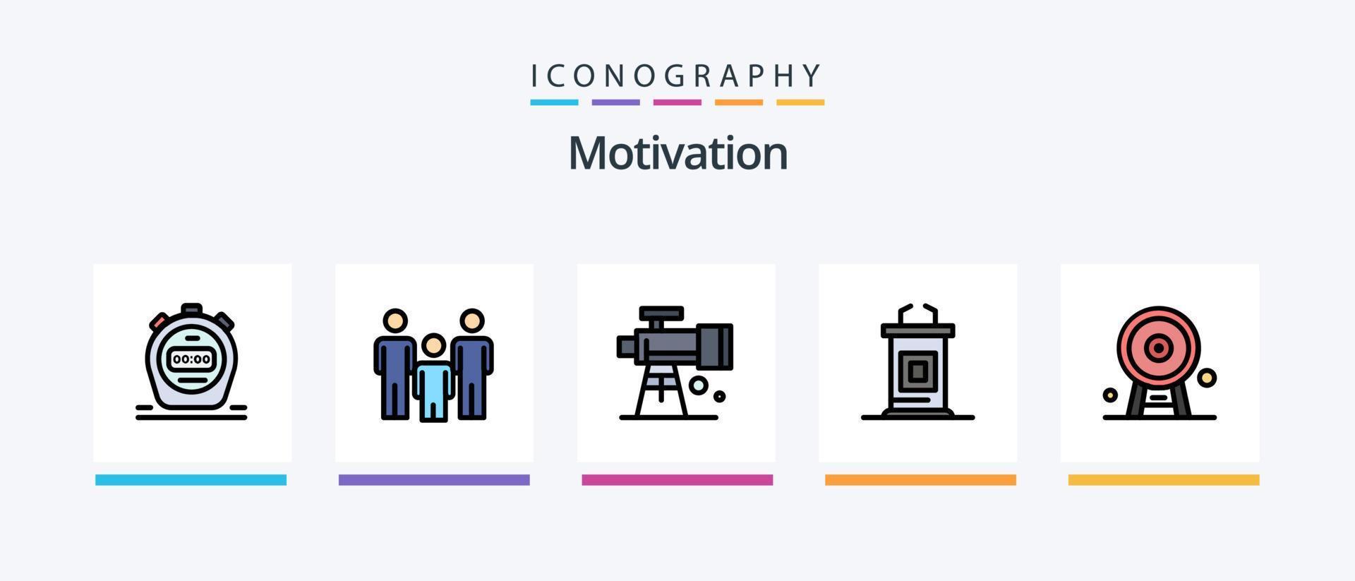 linha de motivação cheia de 5 ícones incluindo localização. navegação. mesa. motivação. engrenagem. design de ícones criativos vetor