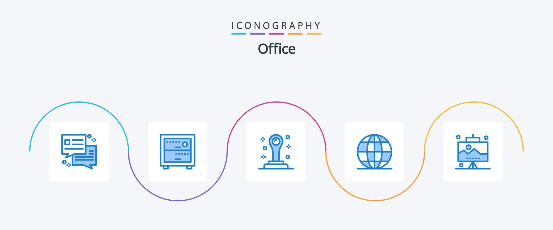 pacote de ícones azul 5 do escritório, incluindo . seo. papelaria. escritório. escola vetor