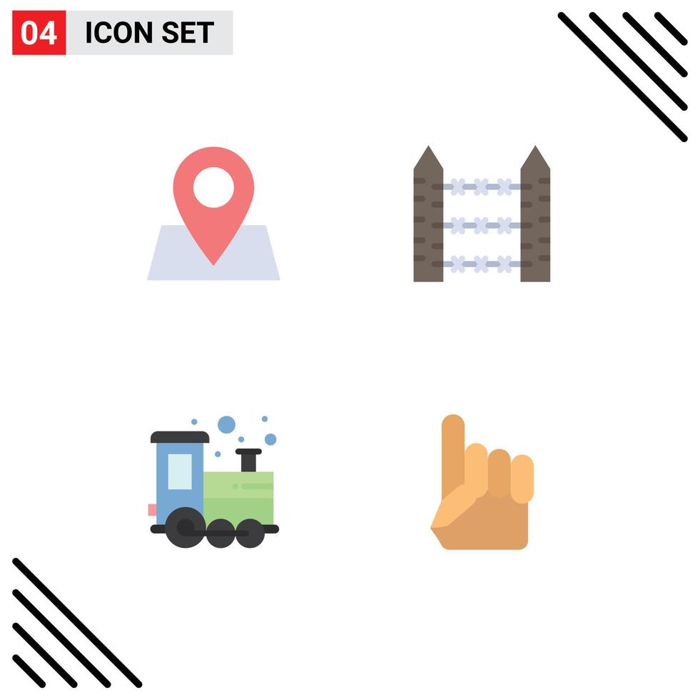 4 ícones criativos, sinais e símbolos modernos de brinquedo de mapa, sinalização farpada, tempo de reprodução, elementos de design vetorial editáveis vetor