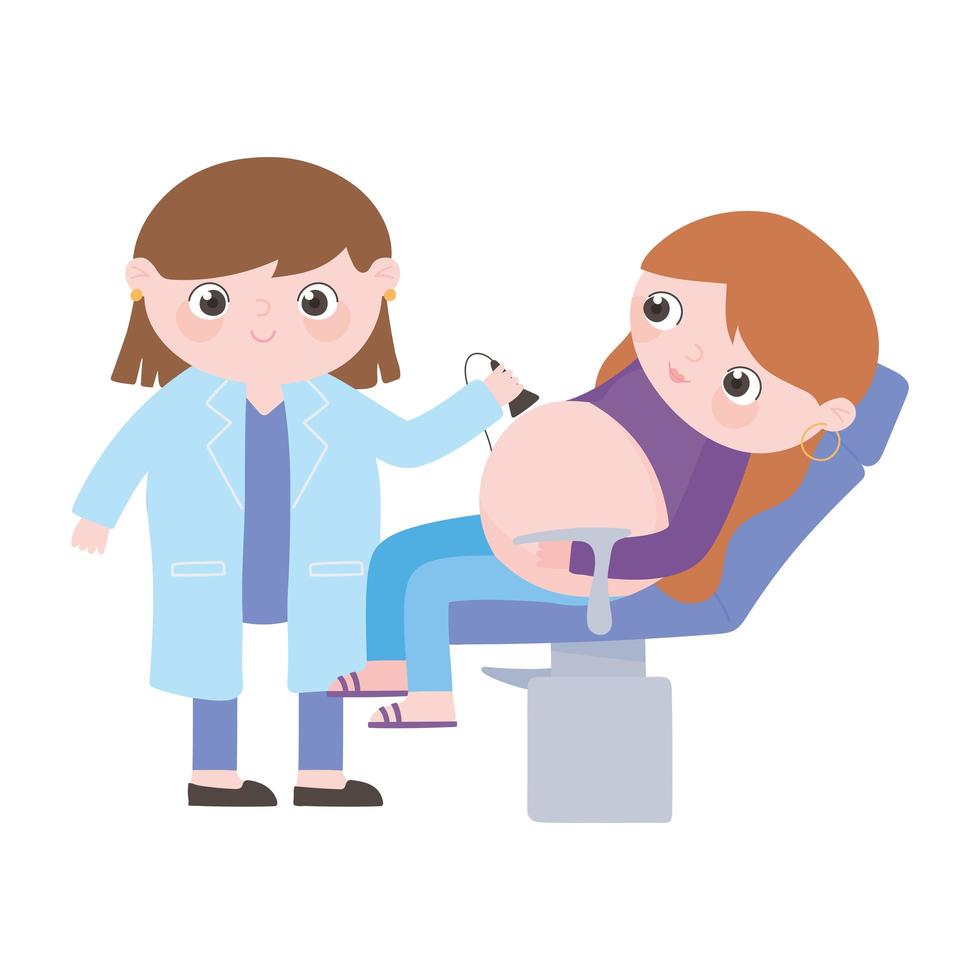 gravidez e maternidade, gestante e médico fazendo ultrassom vetor