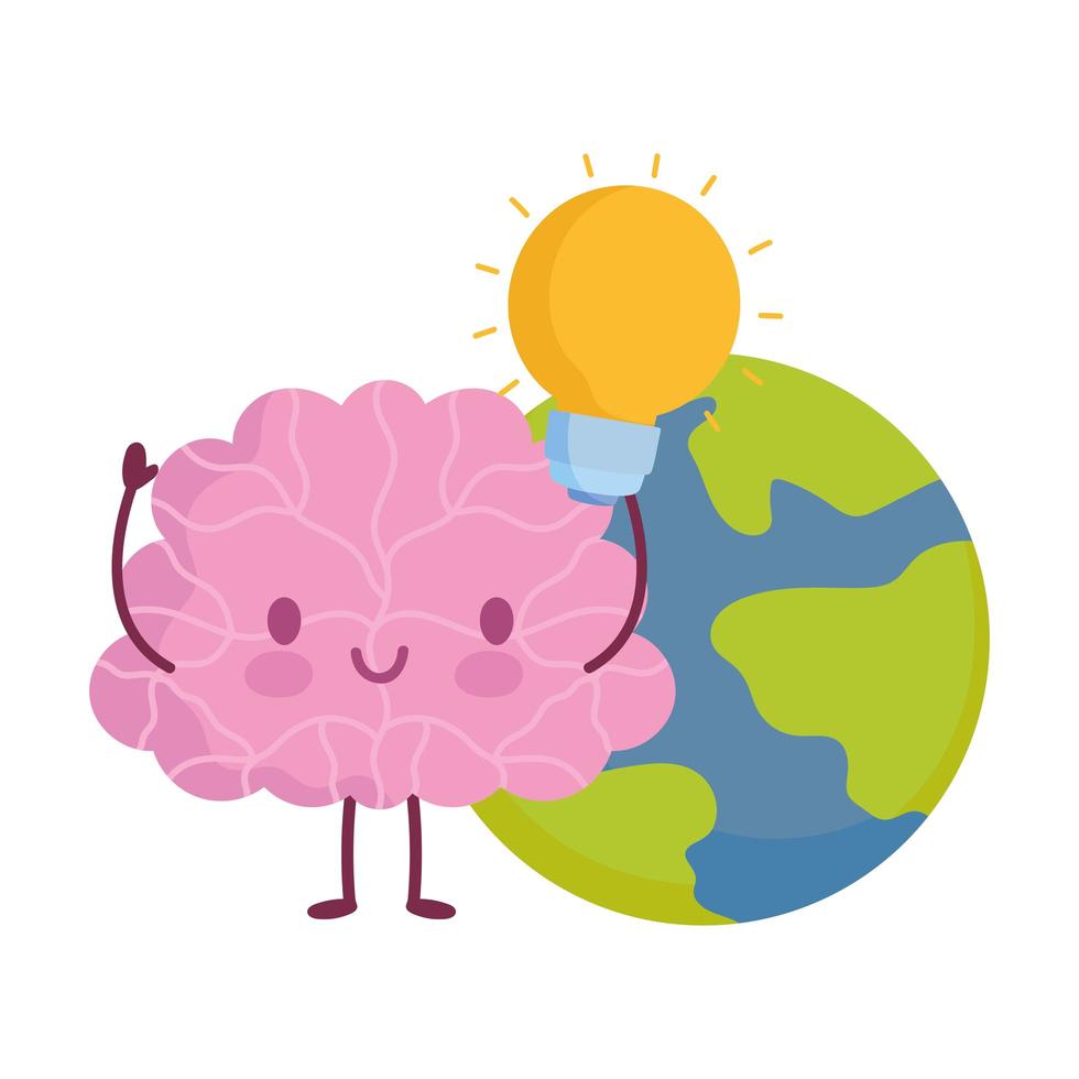 dia mundial da saúde mental, ideia de bulbo do planeta cérebro dos desenhos animados vetor