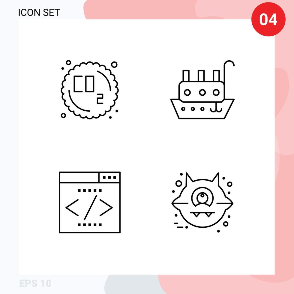 pacote de ícones vetoriais de estoque de 4 sinais e símbolos de linha para elementos de design de vetores editáveis de seo de navio de interface co