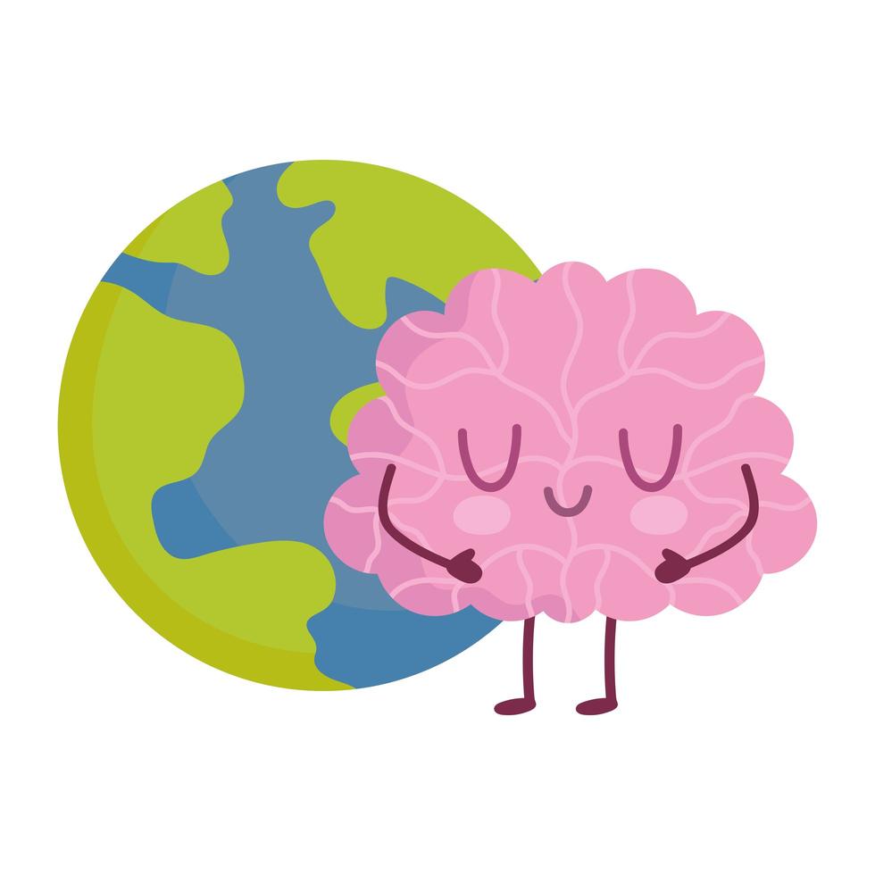 dia mundial da saúde mental, desenho animado planeta cérebro isolado vetor
