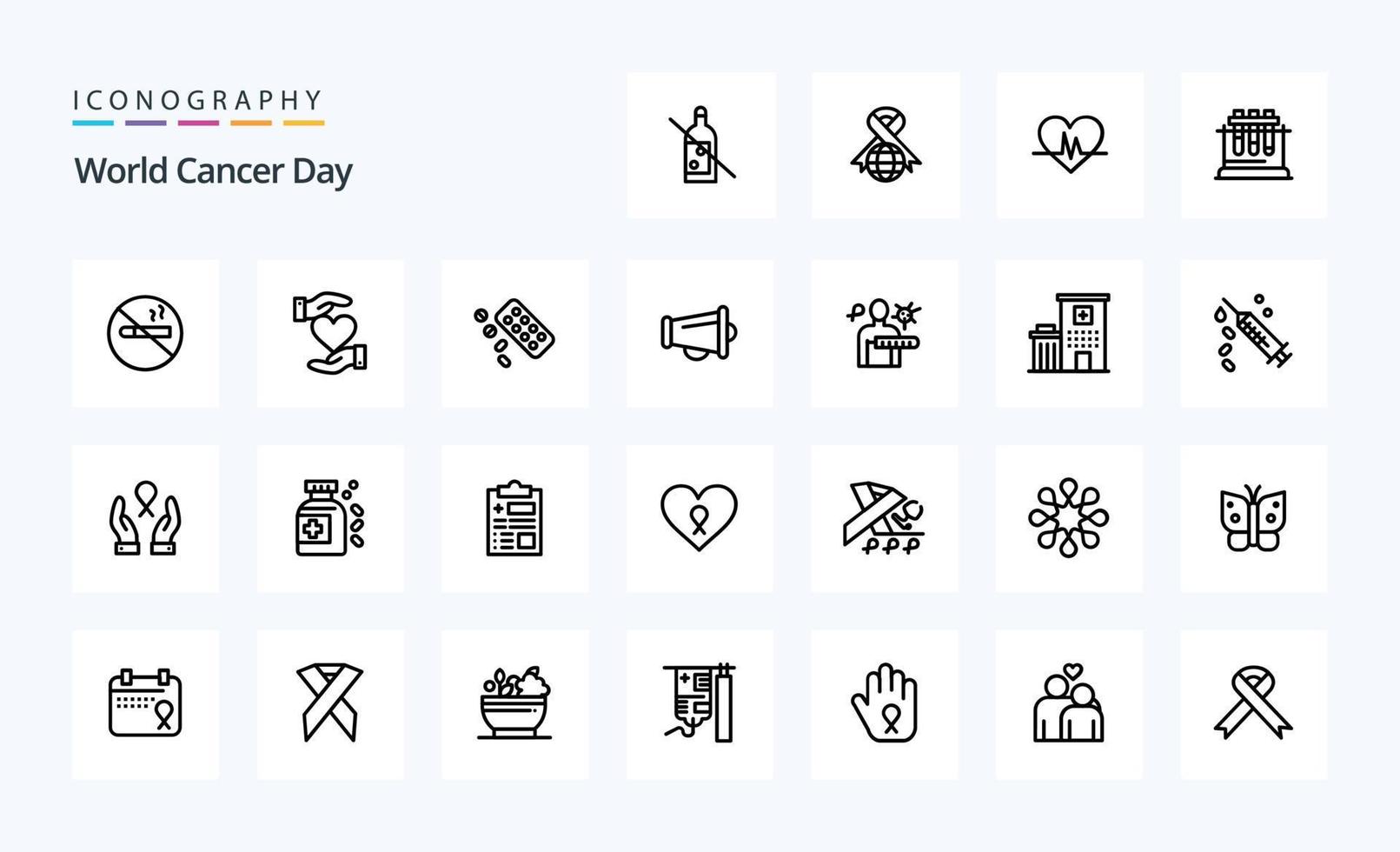25 pacote de ícones de linha do dia mundial do câncer vetor