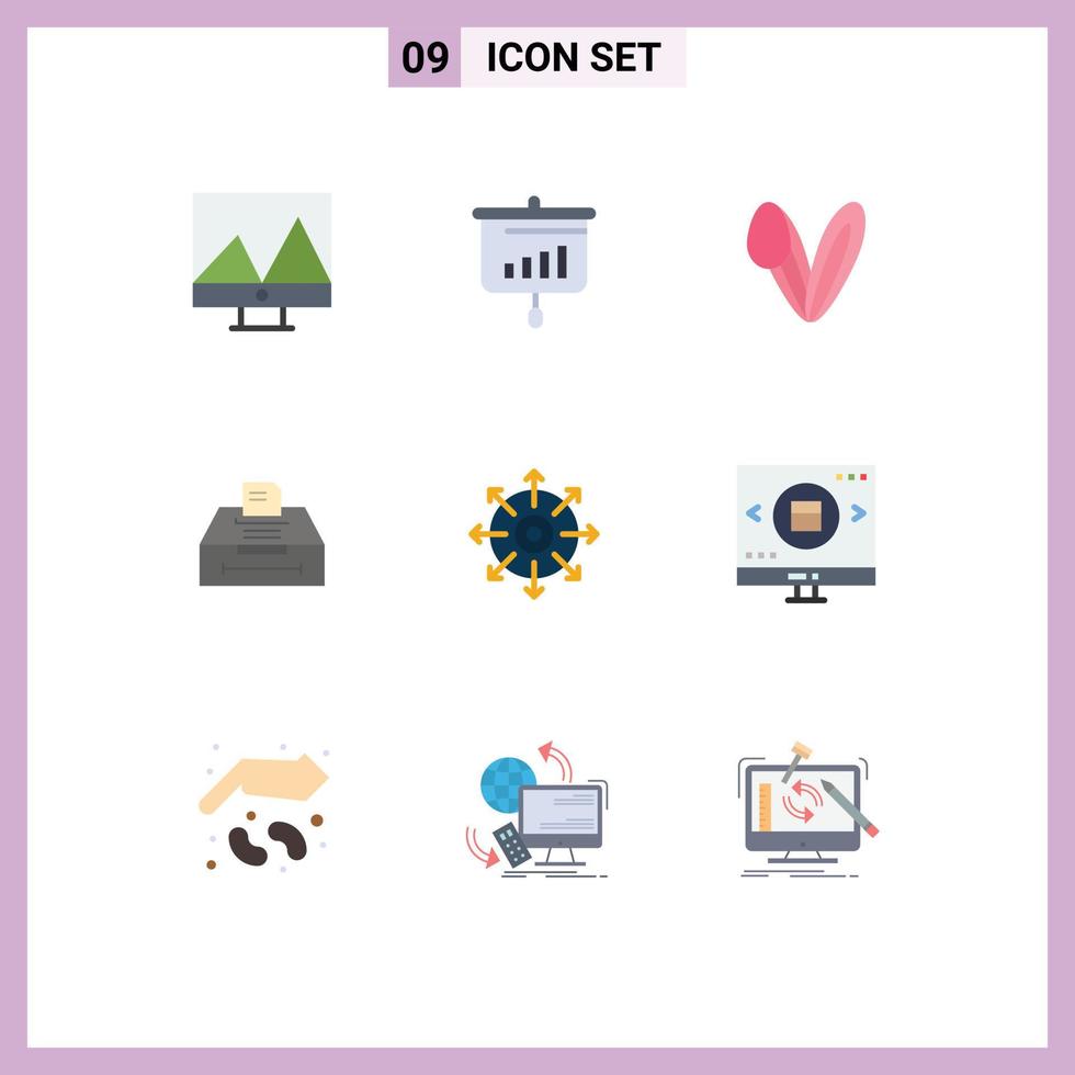 pacote de 9 sinais e símbolos modernos de cores planas para mídia impressa na web, como informações de ponto, dados de negócios animais, elementos de design vetorial editáveis vetor