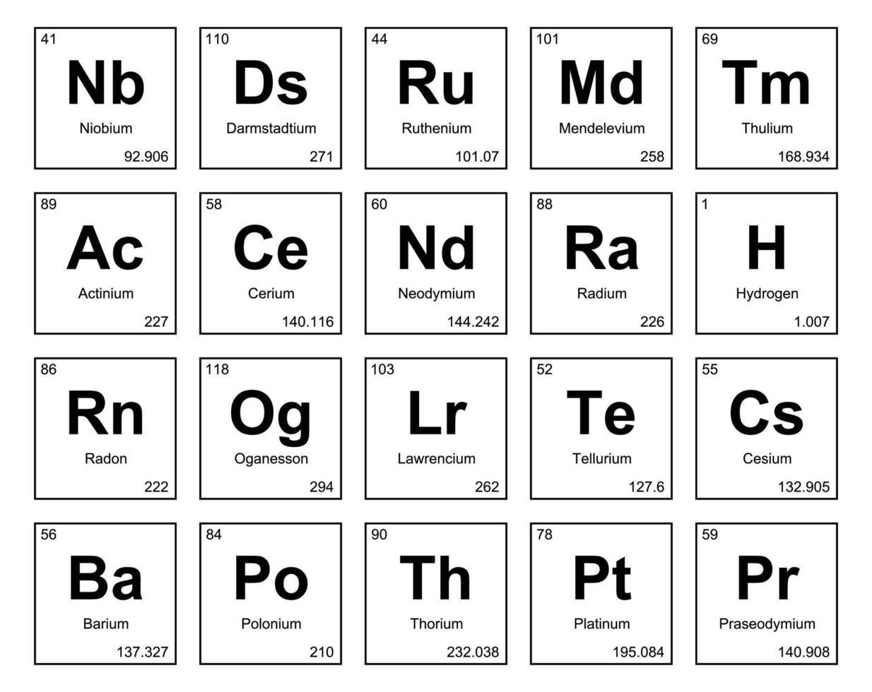 20 tabela periódica do design do pacote de ícones de elementos vetor